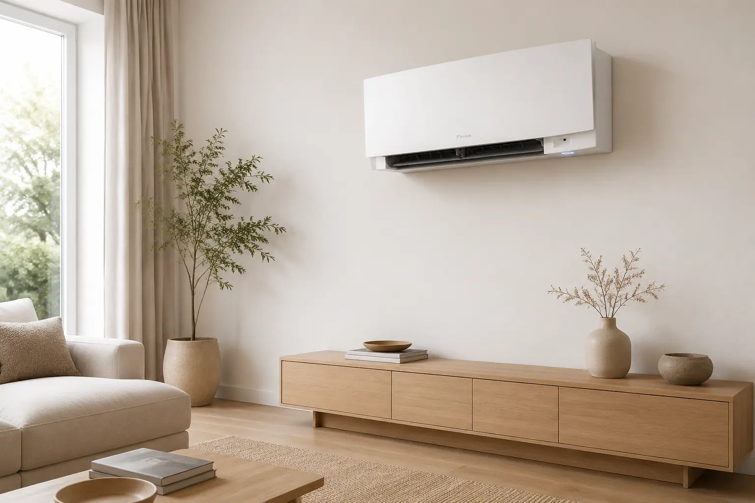 Бял климатик Daikin Emura 3 в модерен дизайнерски интериор
