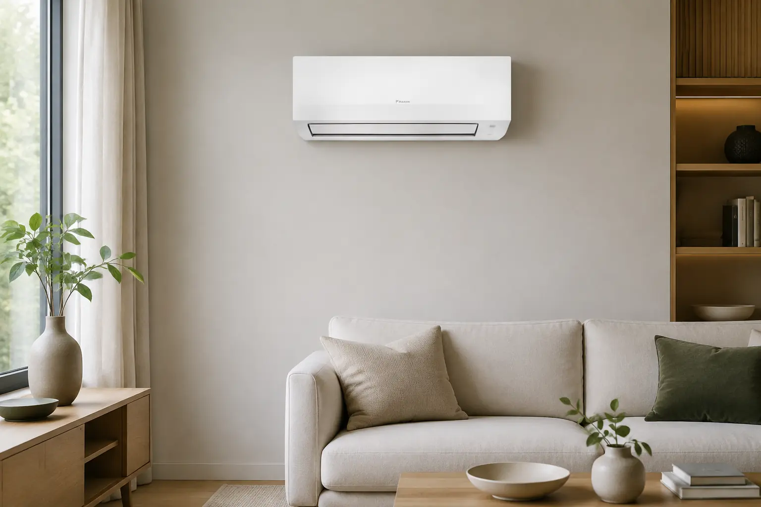 Климатик Daikin Sensira FTXC в модерен дневен интериор