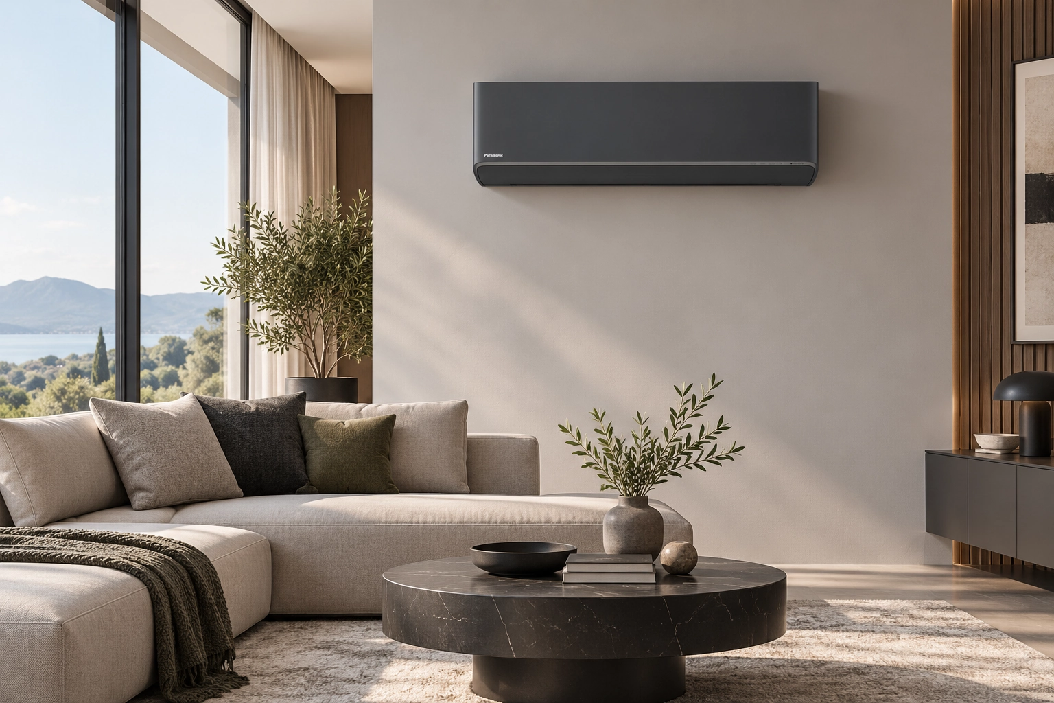 Сребрист климатик Panasonic Etherea в дизайнерски интериор
